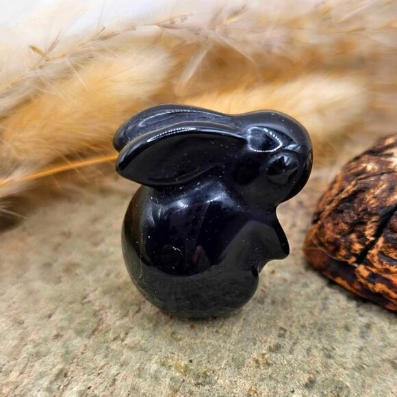 Nature Obsidian Hand Carved Bunny Decor Figure - Picture 7 of 10
